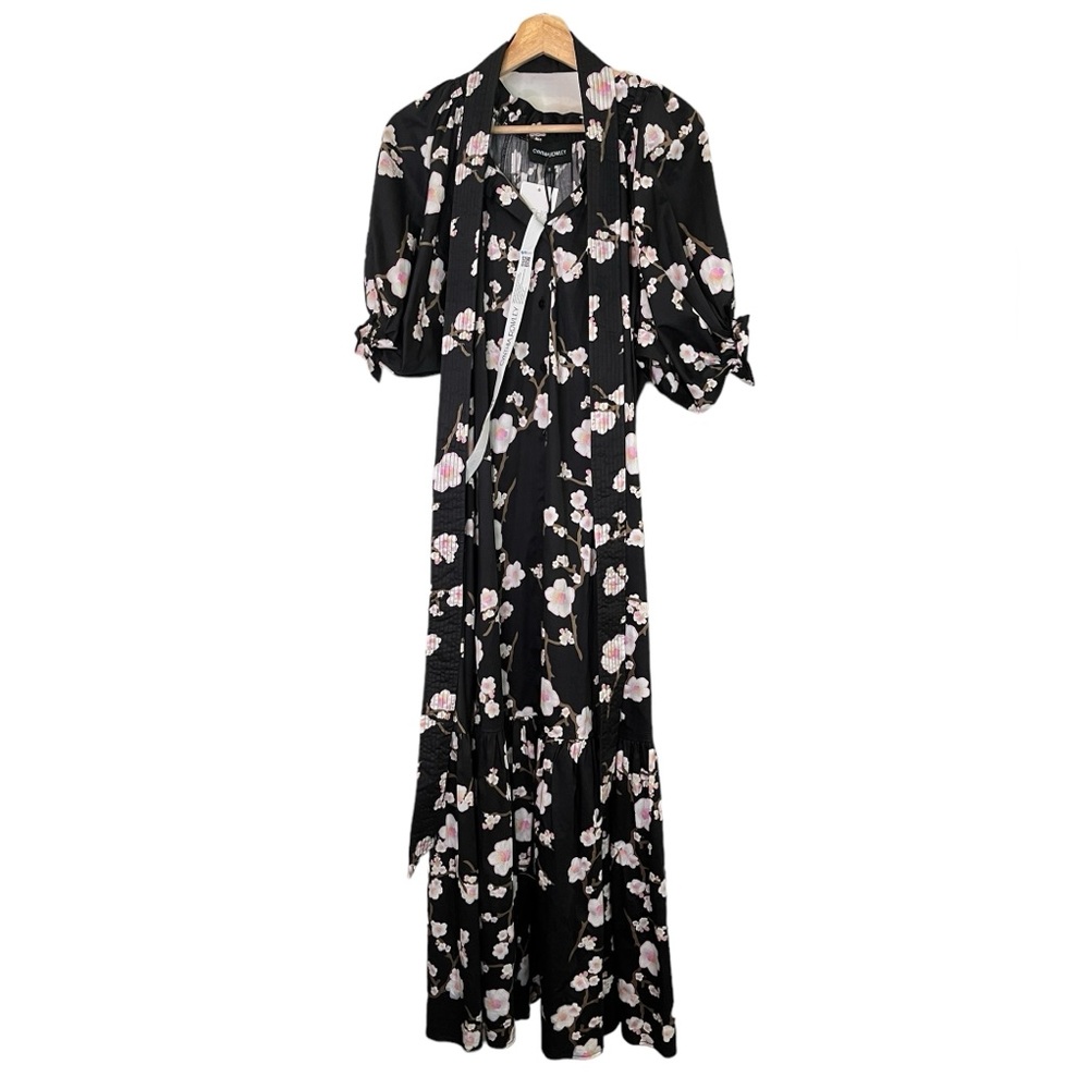 NWT Cynthia Rowley Cotton Saratoga Puff Sleeve Button-Up Belted Midi Dress - Picture 2 of 7